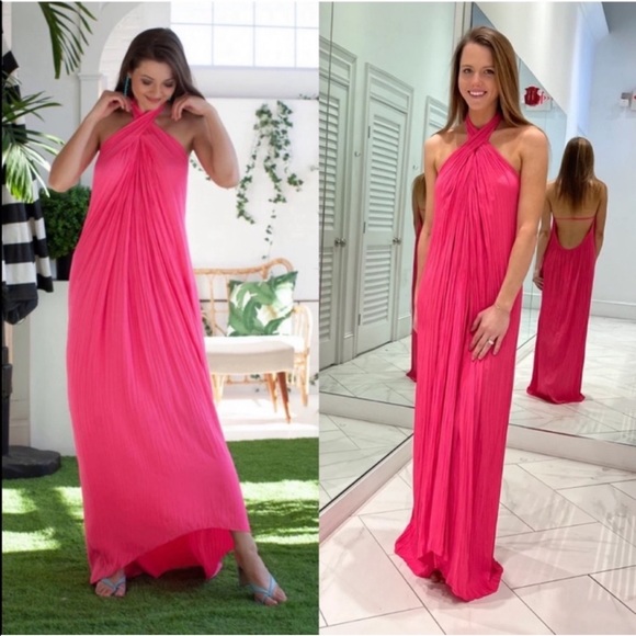 A.L.C. Rio Pleated Maxi Dress Gown in Neon Pink Size 00 - Picture 7 of 13